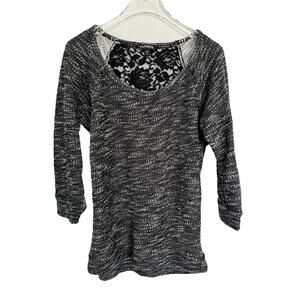 Express Black Marled Knit Sweater with Sheer Lace Back Small